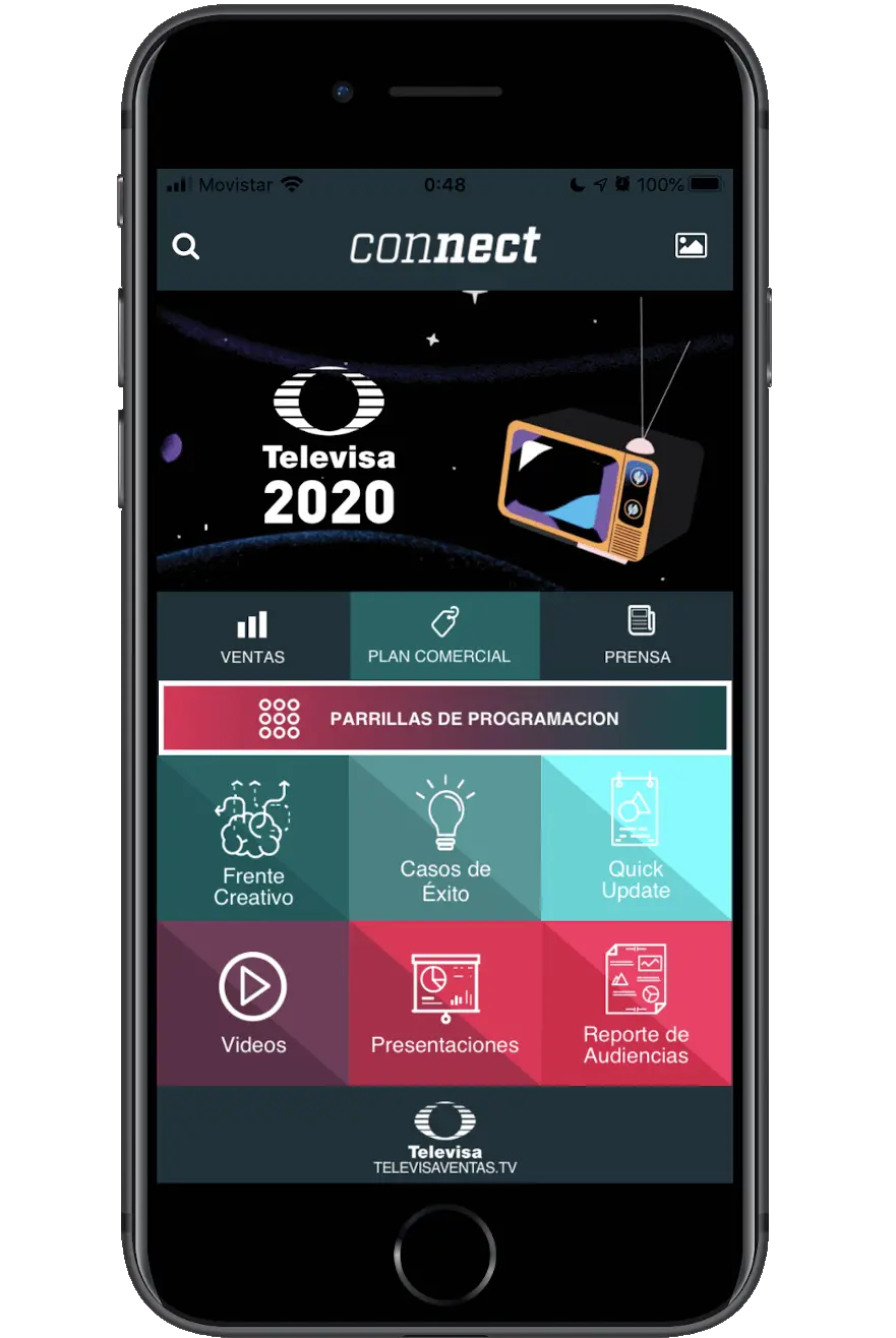 Imagen de la pantalla principal de la aplicación de televisa connect